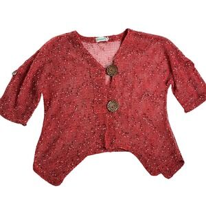 Kalu-B Mesh Knit Cardigan Red Textured Cropped Boho Lightweight M